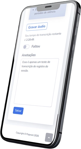 Exemplo de transcrição de registro de sessão com IA em dispositivo mobile Transcrição de registro de sessão com IA em dispositivo mobile